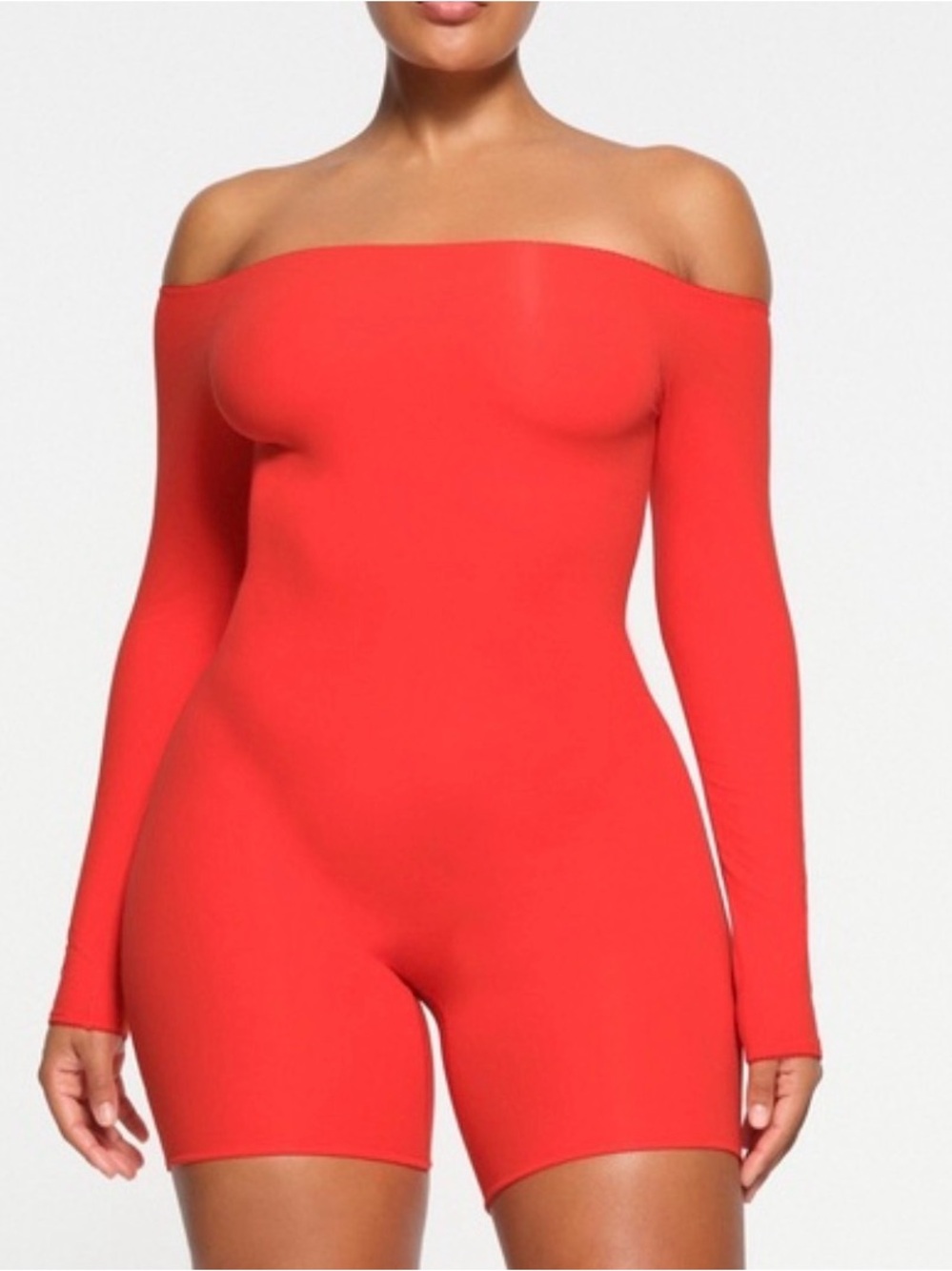 SKIMS Off-Shoulder Long Sleeve Red Romper size S